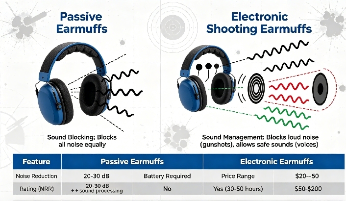 Electronic shooting earmuff for range hearing protection
