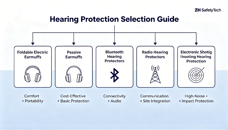 Foldable electric earmuff vs passive earmuff vs Bluetooth hearing protector comparison