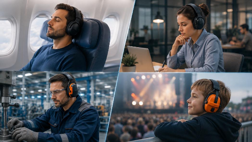 Different use cases for ANC headphones and protective earmuffs