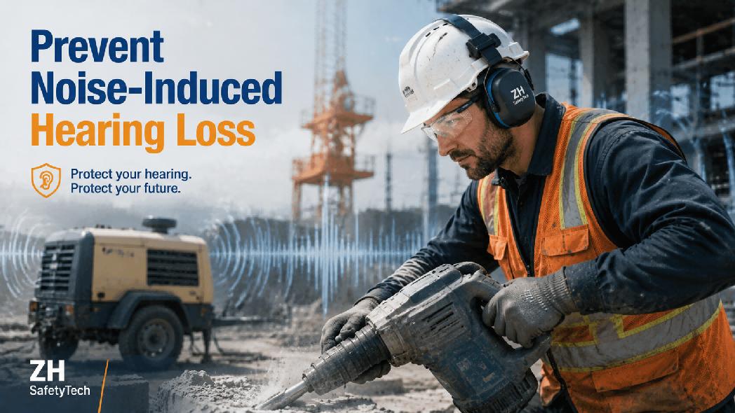 Construction workers using labor protection earmuffs