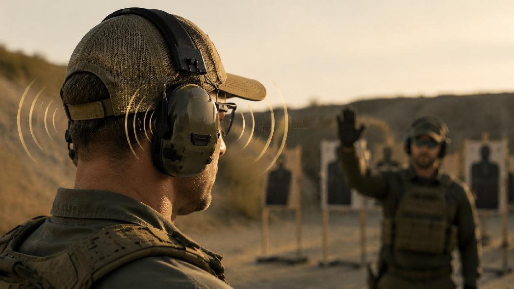 Electronic hearing protection earmuff for shooting awareness and communication