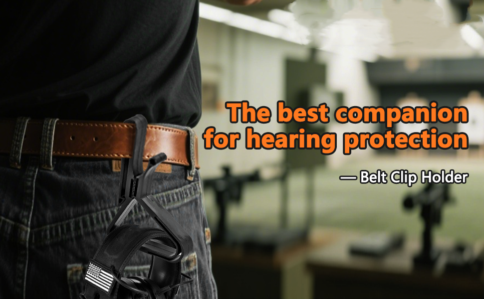 Shooting Ear Protection Holder, Adjustable Belt Clip for Safety Earmuffs- Range Gear Shooting Ear Protection Holder, Adjustable Belt Clip for Safety Earmuffs- Range Gear