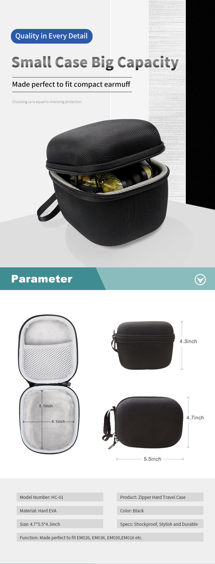 HC01 Portable Zipper Hard Eva Travel Case for Earmuff Made in China HC01 Portable Zipper Hard Eva Travel Case for Earmuff Made in China