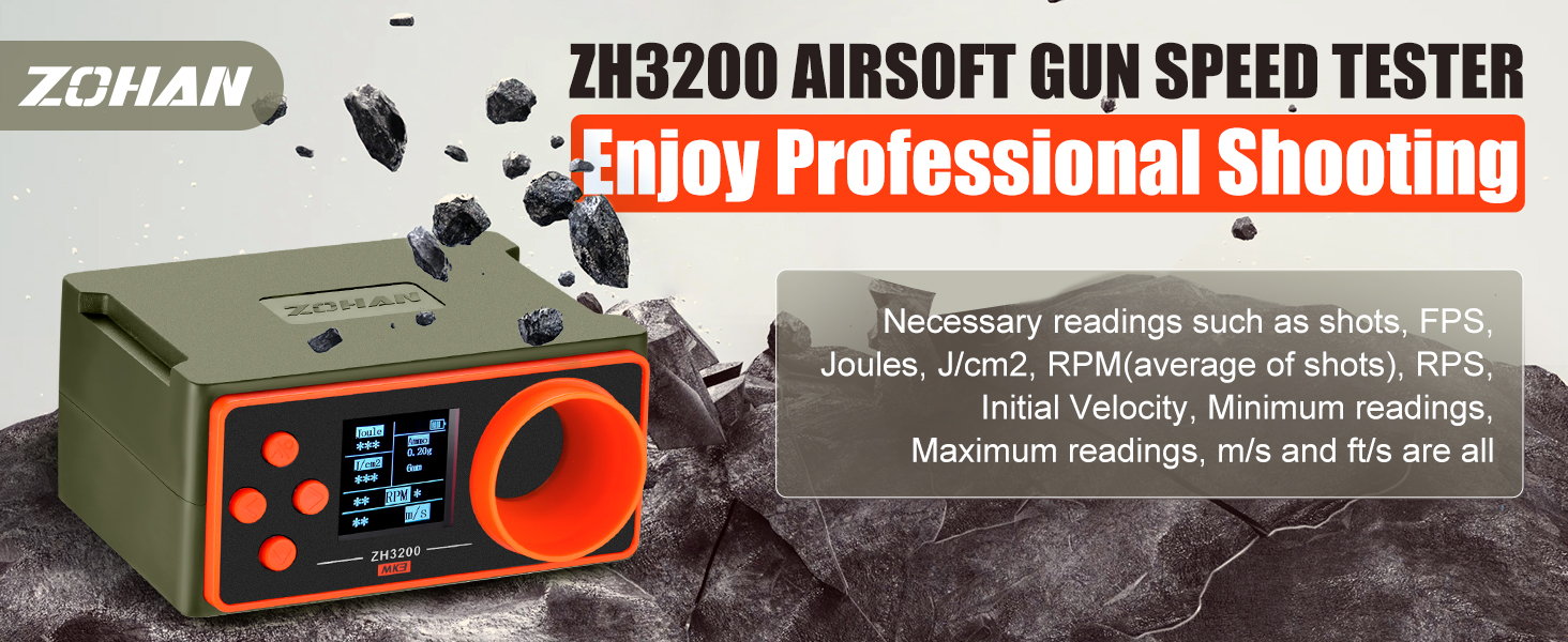 ZH3200 Airsoft Chronograph Speed Tester BB Gun FPS Joule Velocity Meter Rate of Fire Tester with Backlit LCD Display ZH3200 Airsoft Chronograph Speed Tester BB Gun FPS Joule Velocity Meter Rate of Fire Tester with Backlit LCD Display