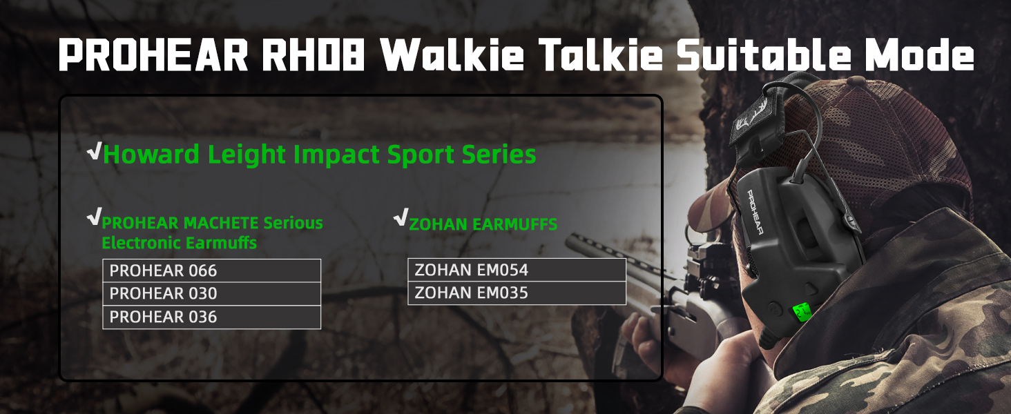 RH08 Walkie Talkie for Howard Leight Impact Sport Electronic Earmuffs with Rechargeable Battery