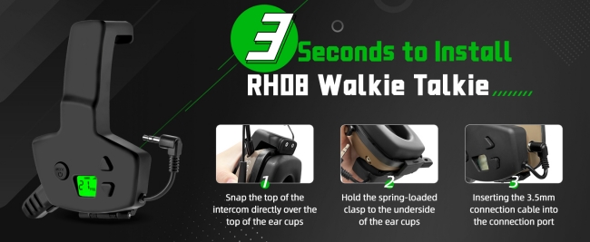 RH08 Walkie Talkie for Howard Leight Impact Sport Electronic Earmuffs with Rechargeable Battery