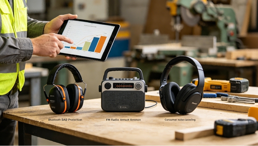 Bluetooth Earmuff DAB Radio vs FM Earmuff vs Noise-Cancelling Headphones: Which Is Right for Work?