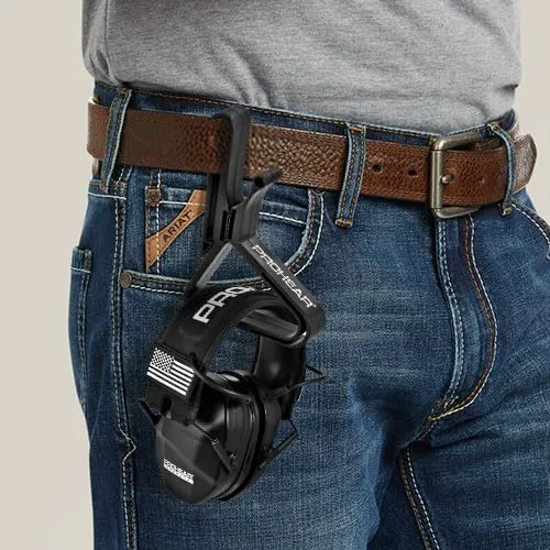 Shooting Ear Protection Holder, Adjustable Belt Clip for Safety Earmuffs- Range Gear & Hunting Accessories