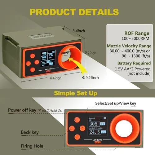 ZH3200 Airsoft Chronograph Speed Tester BB Gun FPS Joule Velocity Meter Rate of Fire Tester with Backlit LCD Display
