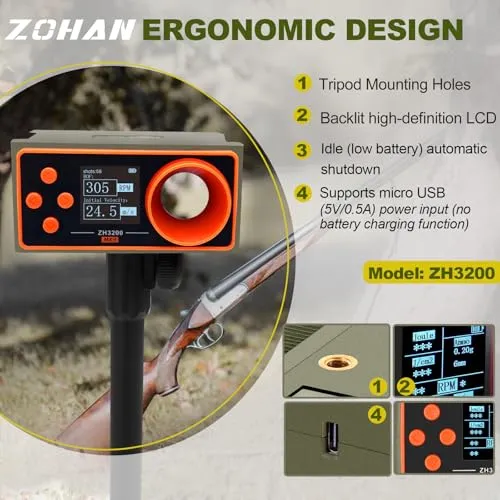 ZH3200 Airsoft Chronograph Speed Tester BB Gun FPS Joule Velocity Meter Rate of Fire Tester with Backlit LCD Display
