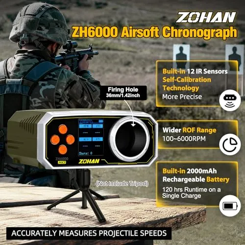 ZH6000 Rechargeable Airsoft Chronograph, BB Gun FPS Tester