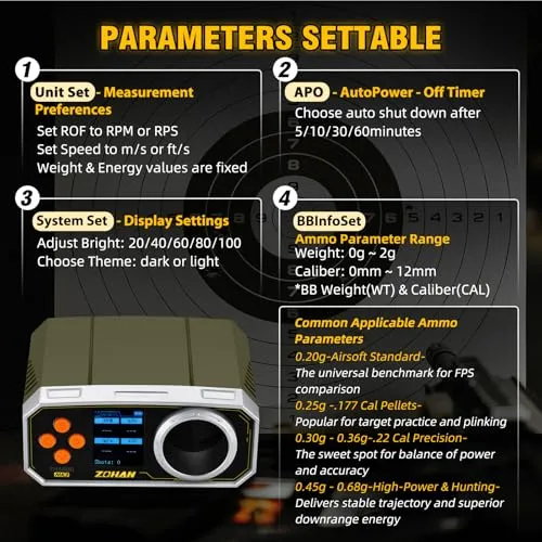 ZH6000 Rechargeable Airsoft Chronograph, BB Gun FPS Tester