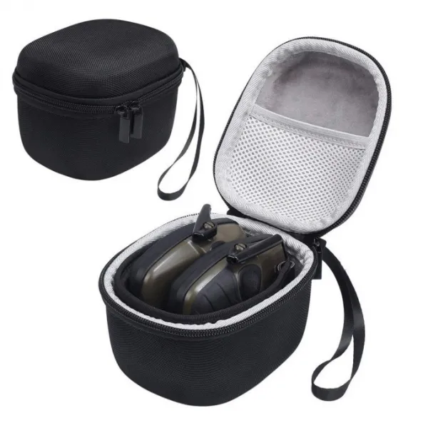 HC-02 Shooting Earmuff Hard Storage Carrying Case, Anti‑Collision EVA Protective Bag for Tactical Hearing Protection Earmuffs, Zippered Travel Pouch with Mesh Pocket