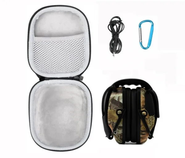 HC-02 Shooting Earmuff Hard Storage Carrying Case, Anti‑Collision EVA Protective Bag for Tactical Hearing Protection Earmuffs, Zippered Travel Pouch with Mesh Pocket