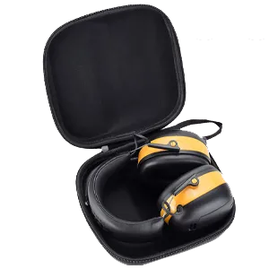 HC-03 Leather WaterproofProtective Case for Noise Reduction Earmuffs, Waterproof Shock‑Absorbing EVA Carrying Bag for Shooting Work Safety Earmuffs, Outdoor Travel Storage Pouch