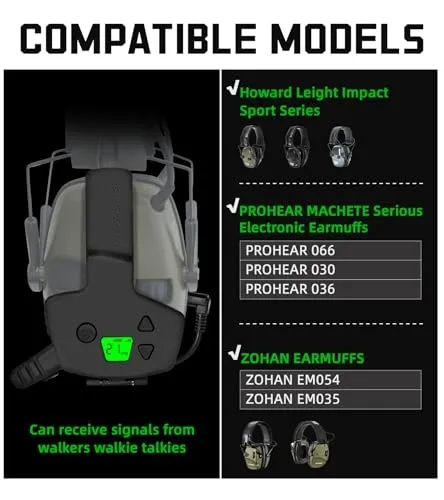 RH08 Walkie Talkie for Howard Leight Impact Sport Electronic Earmuffs with Rechargeable Battery