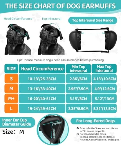 DG-01 Dog Ear Muffs for Noise Protection, Comfort Dog Noise Cancelling Ear Muffs with Fast Snap Lock for Fireworks, Thunder, Vacuums